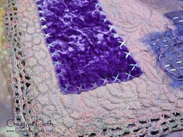 Creative sewing in shades of purple: a little handstitching