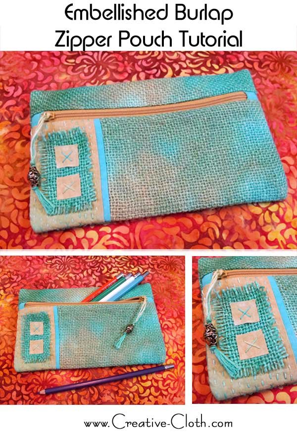 Embellished Burlap Zipper Pouch Tutorial