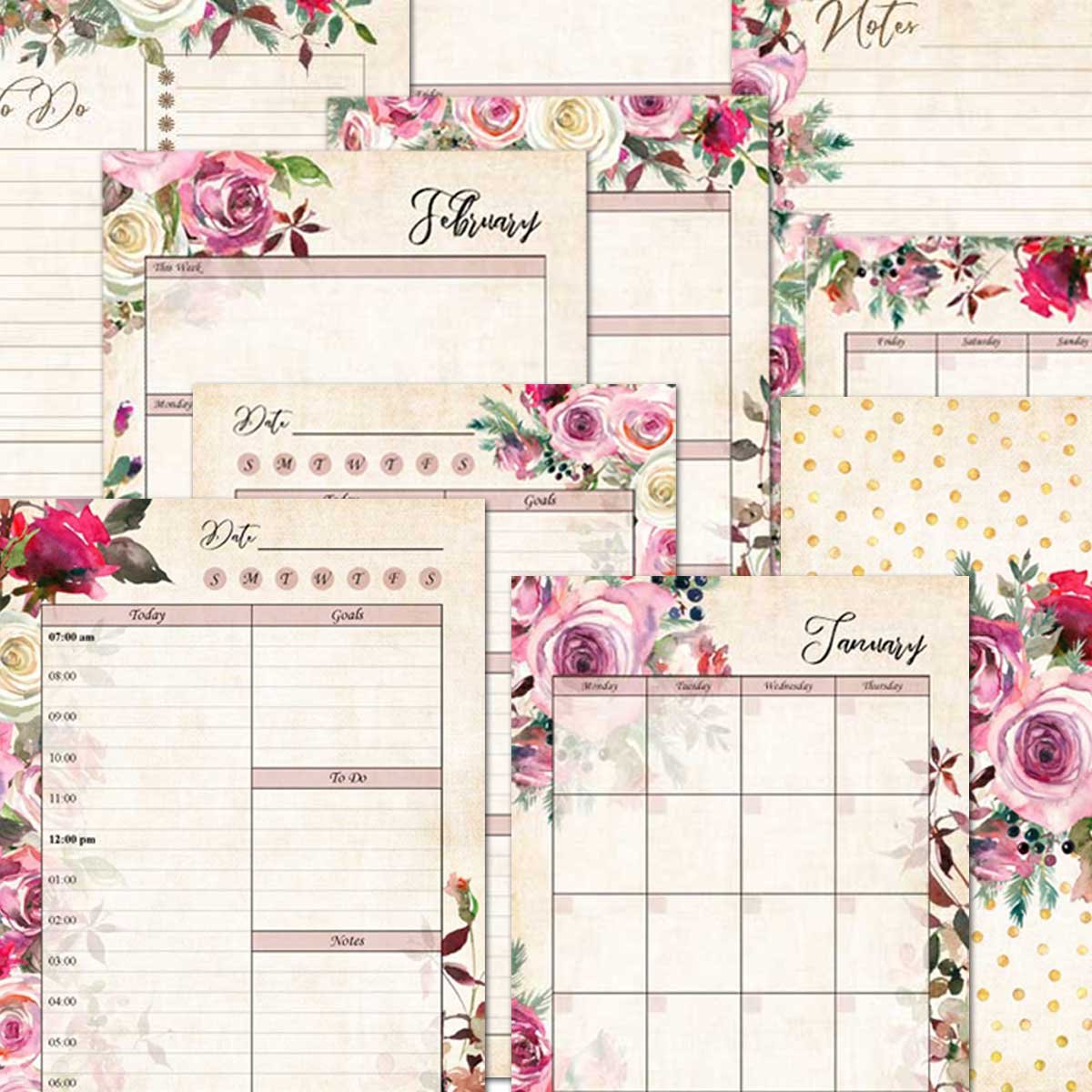 Rambling Rose Printable Planners